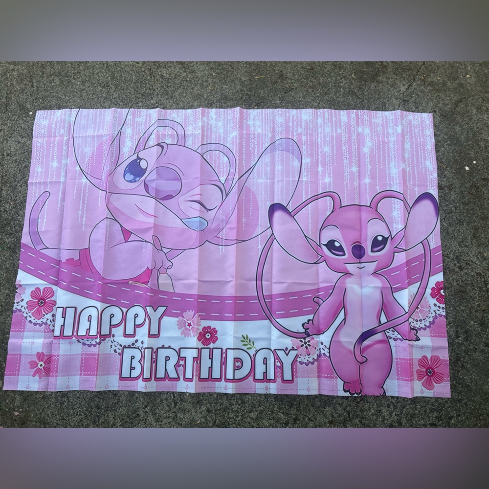 Angle from Lilo and Stitch backdrop, 3 x 5, pink and black